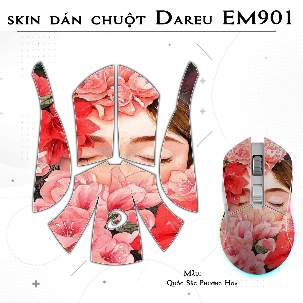 Skin dán chuột Dareu EM901 mẫu Quốc Sắc Phương Hoa | Film 3M | custom miếng dán theo yêu cầu