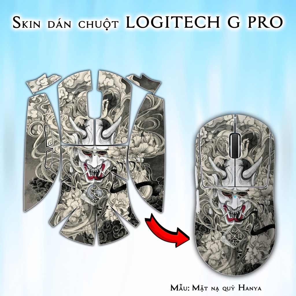 Skin dán chuột Logitech G Pro / Pro X Superlight mẫu Mặt nạ quỷ Hanya | Miếng dán Film 3M chống trượ