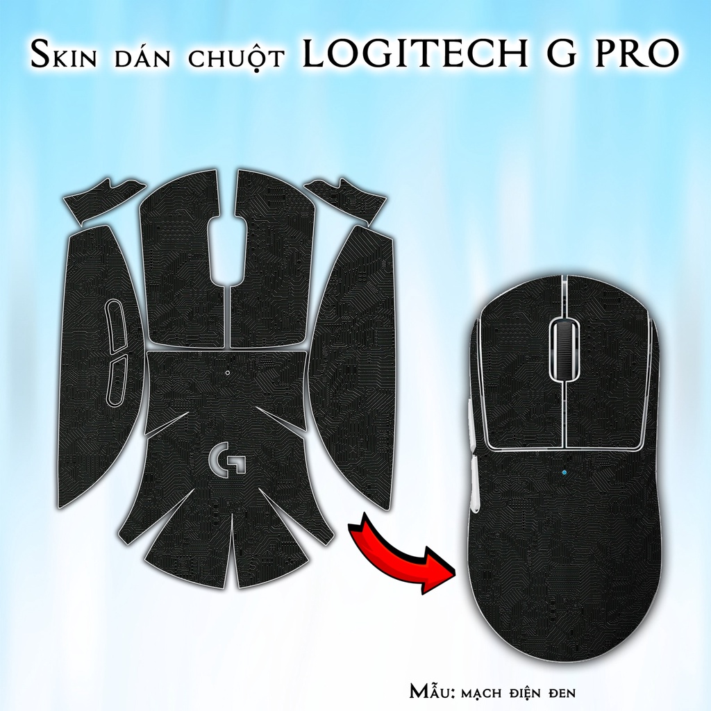 Skin dán chuột Logitech G Pro / Pro X Superlight mẫu mạch điện đen | Miếng dán Film 3M chống trượt