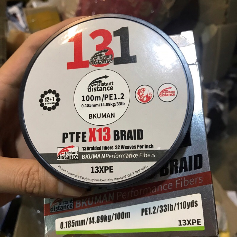 Dây cước câu BKUMAN PE 13 sợi PE1.2 0.185mm 14.89kg 100m PTFEx13  dây câu 131 lõi Carbon hiệu suất c