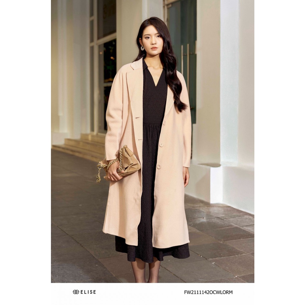 Áo măng tô dạ cam sáng lông cừu thiết kế Elise FW2111142OCWLOR