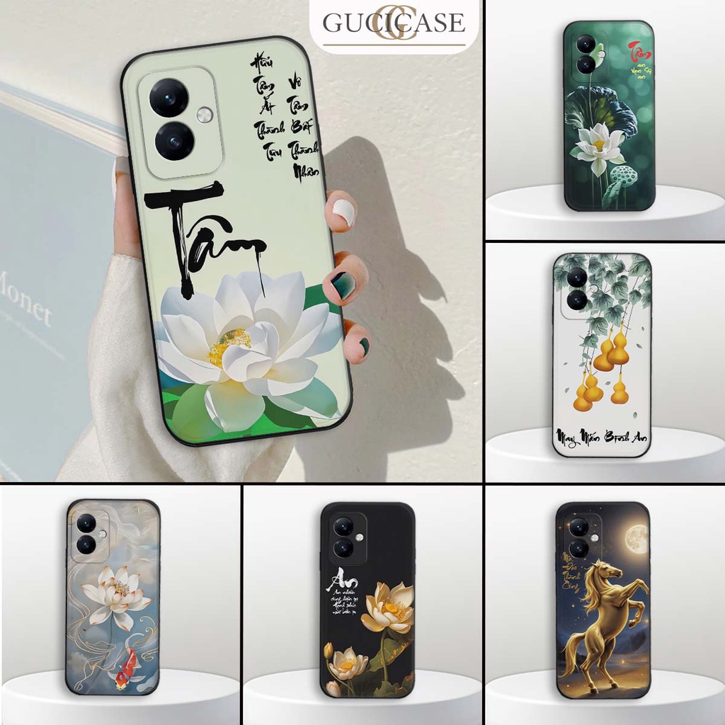 Ốp lưng Oppo A79 5G hình thư pháp, bình an, hoa sen may mắn
