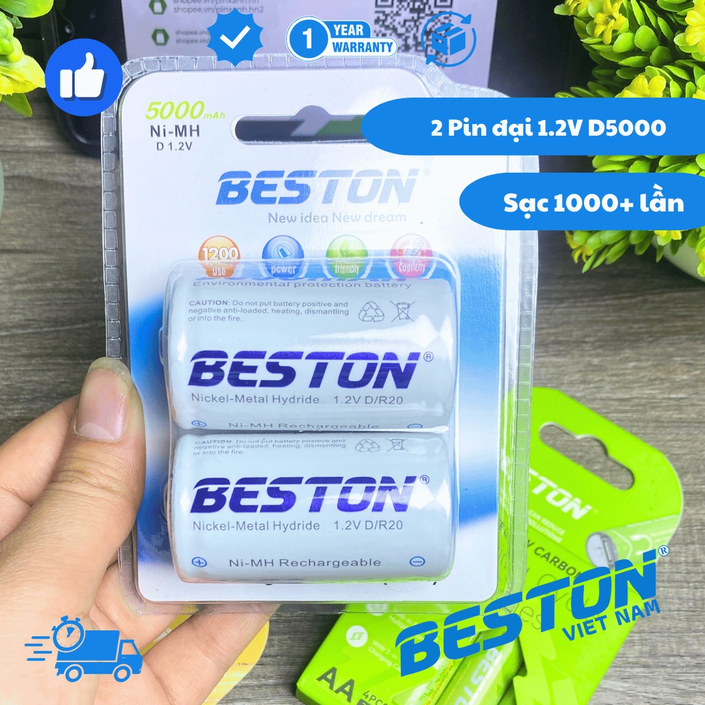 🔋VỈ 2 PIN SẠC CỠ D BESTON STORE D5000 5000mAh – NĂNG LƯỢNG BỀN BỈ, SẠC NHANH TIỆN LỢI CHO THIẾT BỊ C