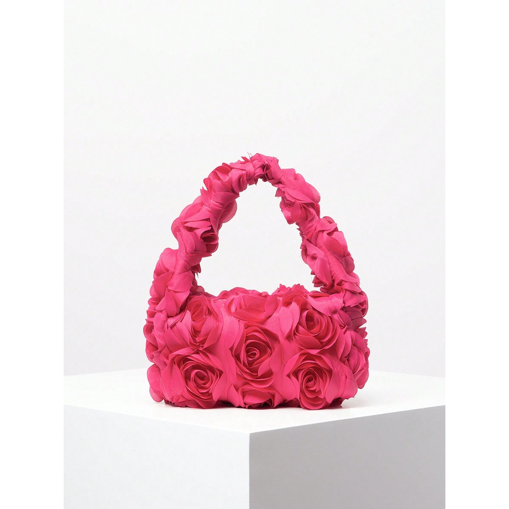 Túi Hoa Hồng 3D Màu Hồng Đậm Dự Tiệc Phong Cách Y2K – Pink 3D Rose Mini Handbag For Women