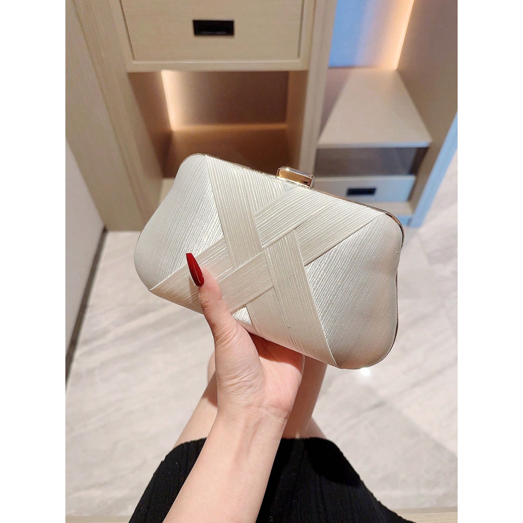 [SẴN] Ví Cầm Tay Nữ Dự Tiệc Cao Cấp Màu Vàng Champagne – Clutch Dạ Tiệc Sang Trọng Đính Vải Satin - Luxury Champagne