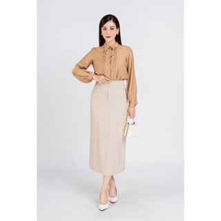  FJD31151 - Chân váy công sở vải thô dáng suông lót 1 lớp habutai phối khuy trang trí khóa thân sau - PANTIO 