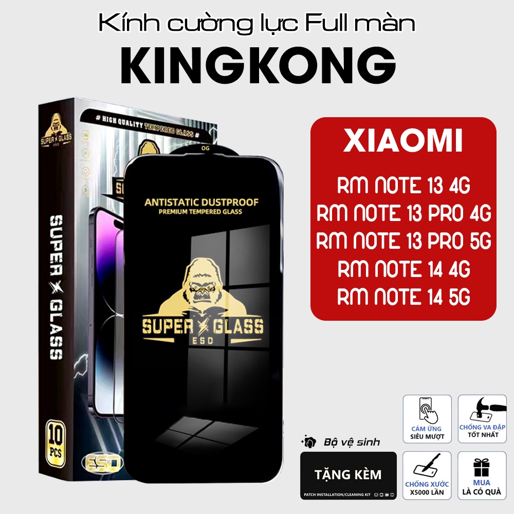 Kính cường lực Xiaomi Redmi Note 13 14 Pro 4G 5G Full màn tĩnh điện - Shop cường lực