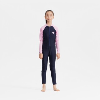 Đồ bơi liền thân dài tay bé gái DECATHLON Combiswim 100 xanh navy/hồng mã 8911061