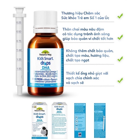 DHA Drops Nature's Way Kids Smart Drops Siro Thông Minh Bổ Sung DHA EPA, Hỗ Trợ Bổ Não Và Mắt Cho Bé