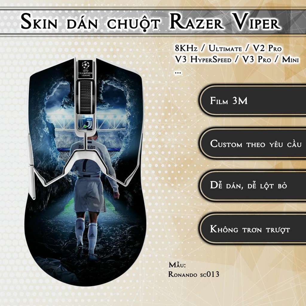 Skin dán chuột Razer Viper 8KHz, Ultimate, V2, V3 Pro, HyperSpeed, Mini mẫu Ronando sc013