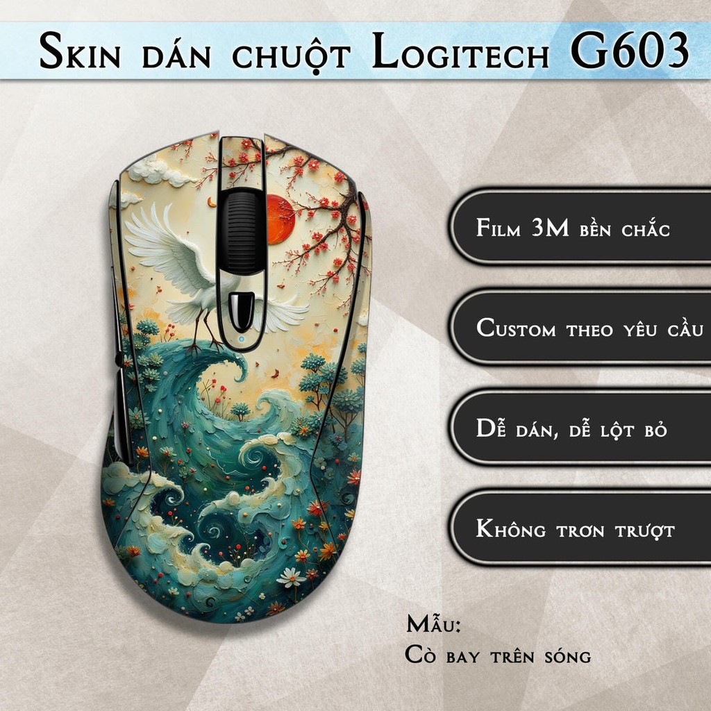 Skin dán chuột Logitech G603 mẫu Cò bay trên sóng | Miếng dán Film 3M chống trượt