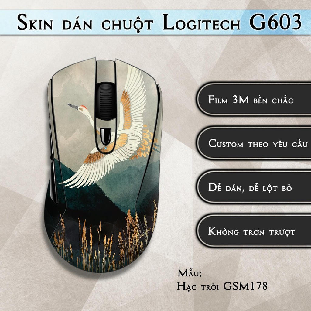 Skin dán chuột Logitech G603 mẫu Hạc trời GSM178 | Miếng dán Film 3M chống trượt
