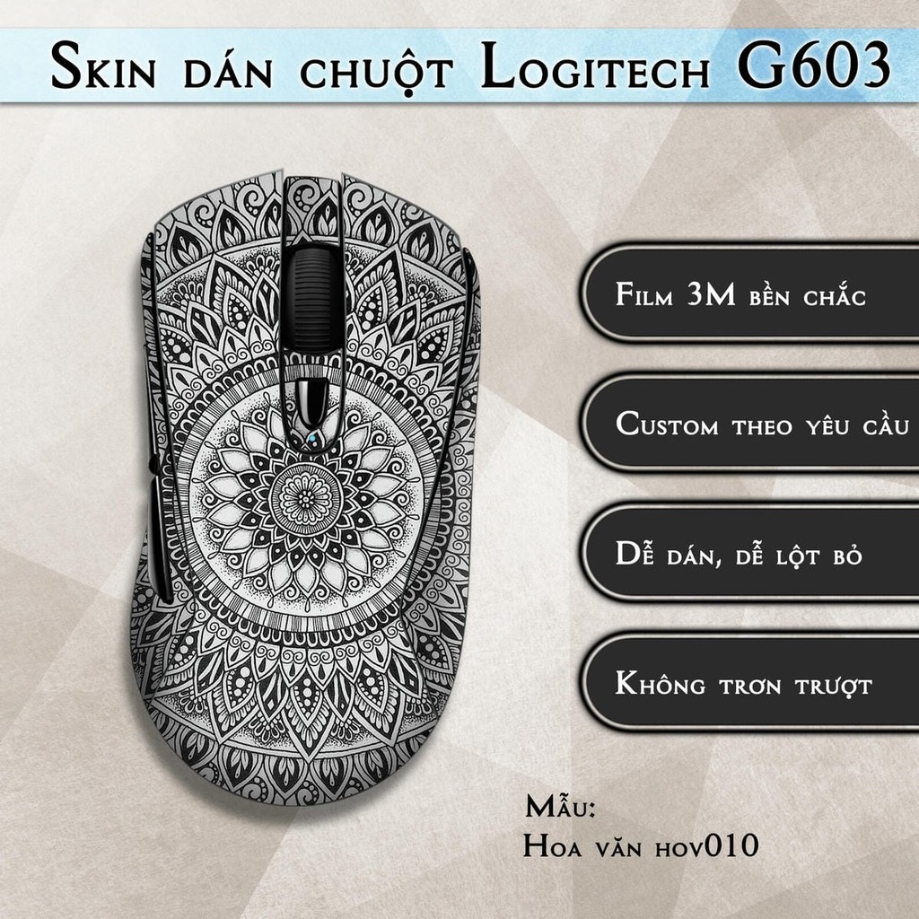 Skin dán chuột Logitech G603 mẫu Hoa văn hov010 | Miếng dán Film 3M chống trượt