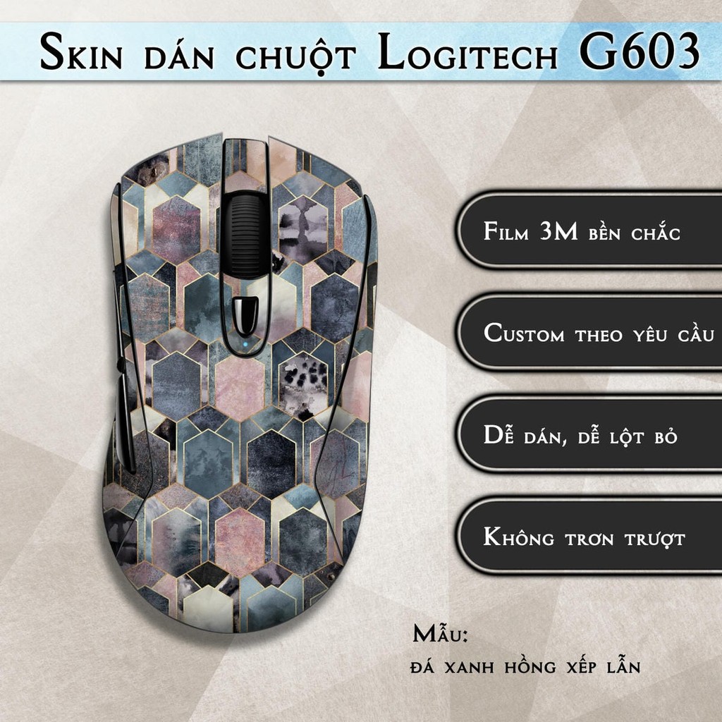 Skin dán chuột Logitech G603 mẫu đá xanh hồng xếp lẫn | Miếng dán Film 3M chống trượt