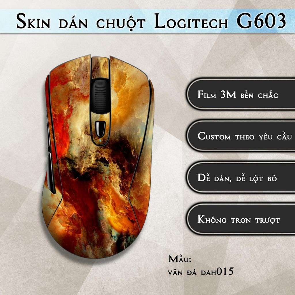 Skin dán chuột Logitech G603 mẫu vân đá dah015 | Miếng dán Film 3M chống trượt