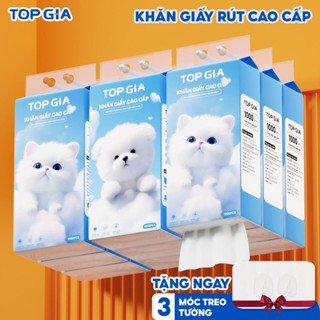 [CTKM] Thùng 10 bịch Khăn Giấy Rút Treo Tường Cao Cấp Gia Gia TopGia, 4 lớp kèm 3 móc treo tường tiện lợi. Giấy Vệ Sinh