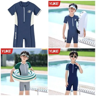 Bộ bơi trẻ em liền thân cộc tay Yuke cao cấp mẫu bé trai size 110-160 mẫu trơn aoibaby