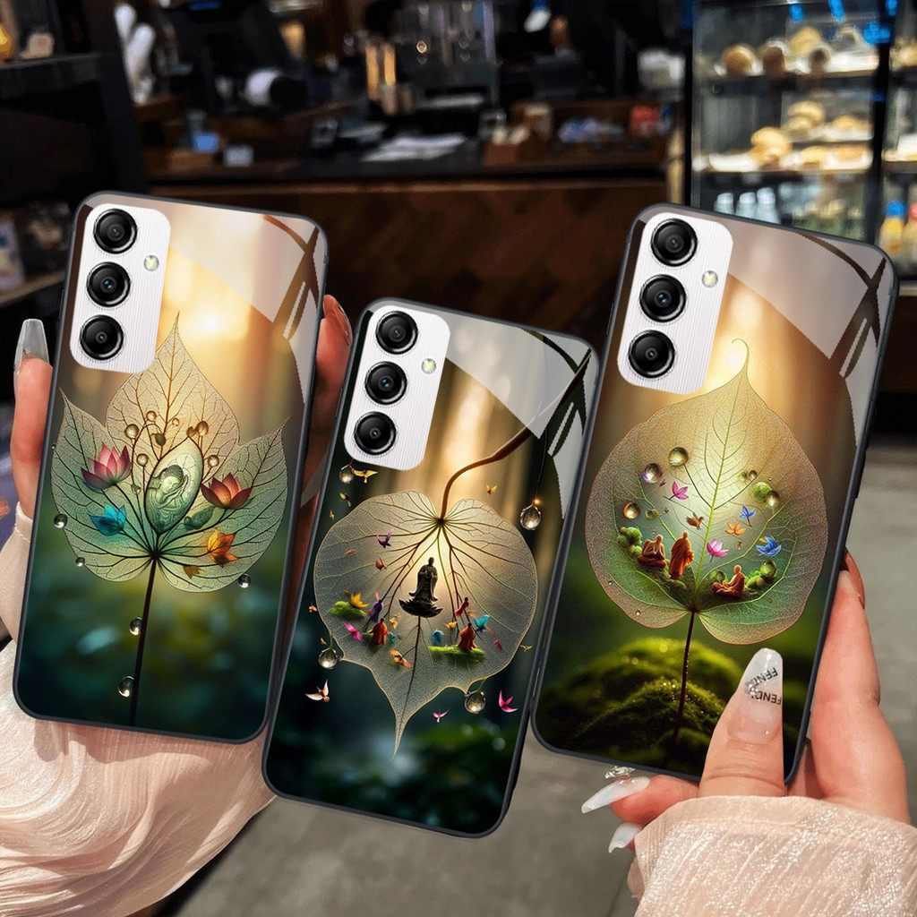 Ốp lưng Samsung A14 4G / A14 5G / A24 / A34 5G / A54 5G Mặt kính cường lực hình lá bồ đề hoa sen,bìn