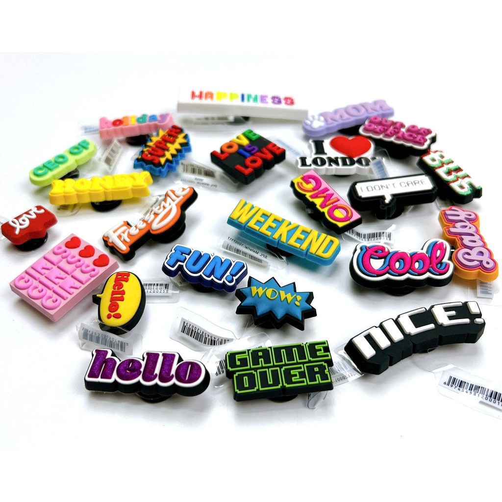 [ CHARM SLOGAN ] Jibbitz gắn dép Cross Slogan hay, Charm gắn dép Cross chữ Slogan