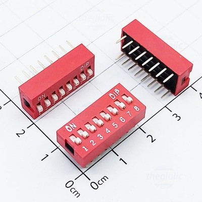 [5 Cái]- Công Tắc 8 Bit Dip Switch Xuyên Lỗ 2.54mm Màu Đỏ
