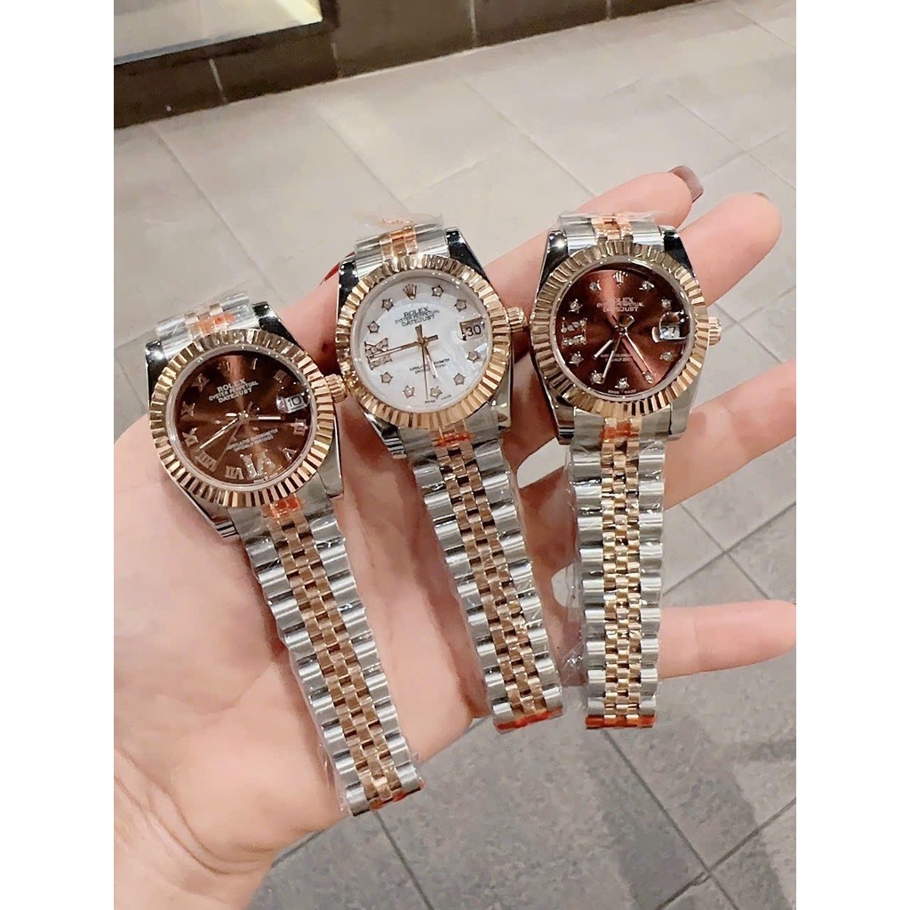 Đồng hồ Nữ Rolex lady Date Just demi cafe- Máy swiss made- Dây thép- 31mm- chống nước- BẢO HÀNH 24 t
