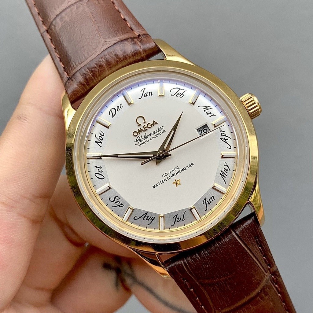 Đồng Hồ Nam omega Sapphire OMA125A Mặt phân ô tháng DÂY DA Máy Cơ Automatic Nhật
