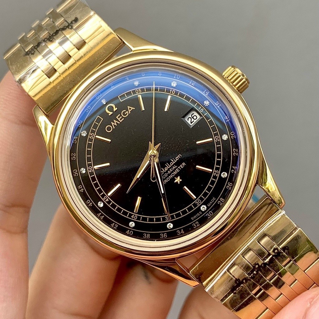 Đồng Hồ Nam omega Sapphire OMA225 Case 40mm Mặt giờ vạch đính đá Máy Cơ Automatic Nhật