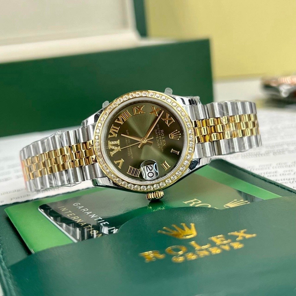 [TẶNG HỘP] Đồng hồ Nữ ROLEX Lady Oyster Perpetual Date Just Green N- Thép 904L . Revo Watch