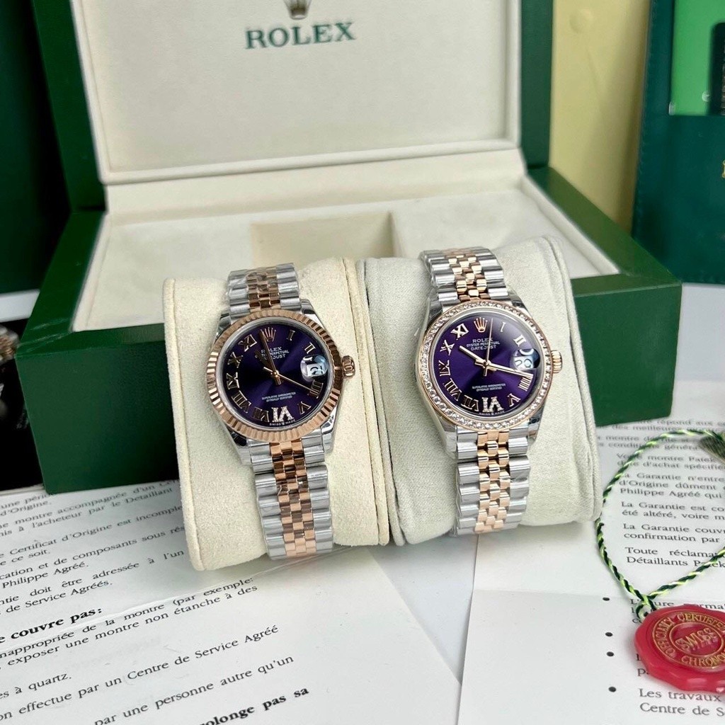 [TẶNG HỘP] Đồng hồ Nữ ROLEX Lady Oyster Perpetual Date Just violet TN demi- Thép 904L . RevoLuxury