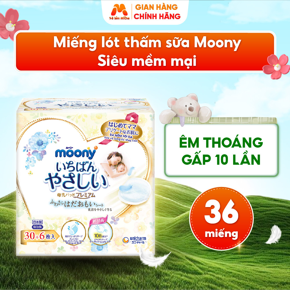  Miếng Lót Thấm Sữa MOONY Thấm Hút Nhanh Giữ Khô Thoáng An Toàn Cho Da Nhạy Cảm Của Mẹ 36 Miếng- MC24 
