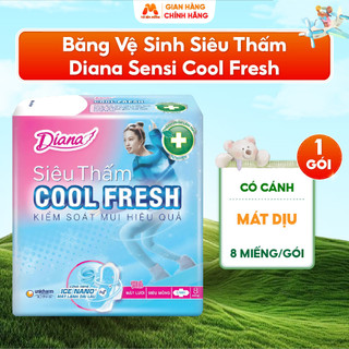 Băng Vệ Sinh DIANA SENSI COOL FRESH Siêu Thấm Mát Dịu Khô Thoáng 23cm/ 8 Miếng Có Cánh - MC77