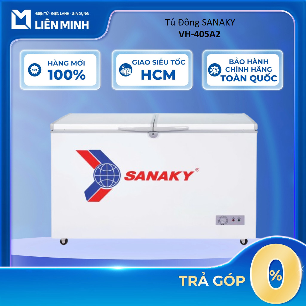 Tủ đông Sanaky VH-405A2 305L, 1 ngăn đông, 2 cánh mở, màu trắng