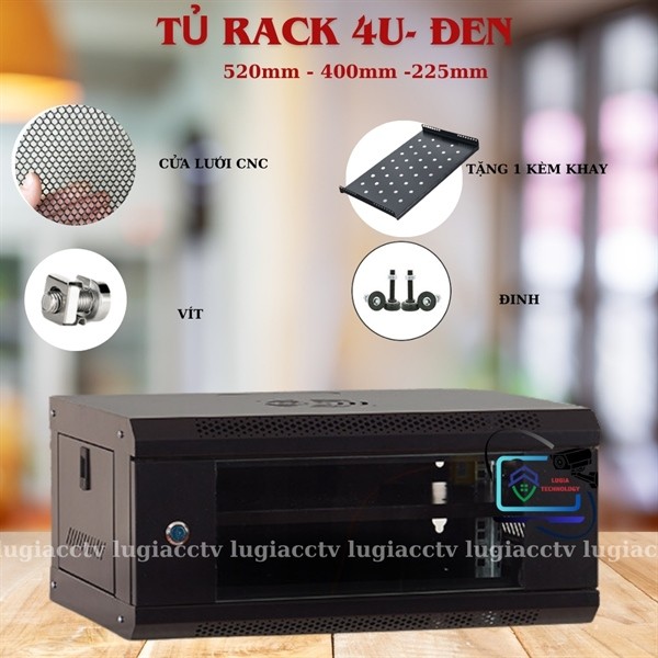 Tủ Rack 4U - lắp ghép đen 520*400*225
