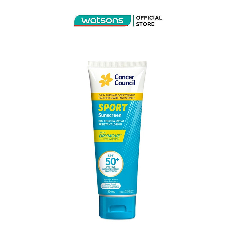 Kem Chống Nắng Cancer Council Sport Sunscreen Dry Touch & Sweat Resistant Lotion SPF50+ 110ml