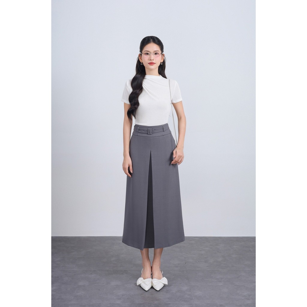  FJD51287 - Chân váy dài vải thô dáng suông thân váy phối ly xẻ tạo kiểu kèm dây đai thắt eo - JAN. By PANTIO 