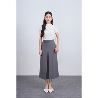  FJD51287 - Chân váy dài vải thô dáng suông thân váy phối ly xẻ tạo kiểu kèm dây đai thắt eo - JAN. By PANTIO 