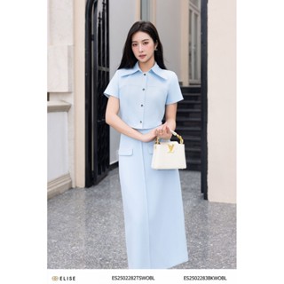 Chân váy xanh da trời gân giữa ốp nắp túi thiết kế Elise ES2502283BKWOBL