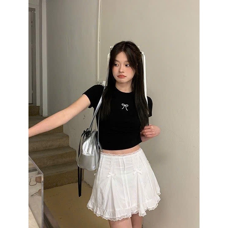 Chân váy ren Yummy đính nơ, Chân váy chữ họa tiết kiểu thời trang Hàn Quốc C29 | BigBuy360 - bigbuy360.vn