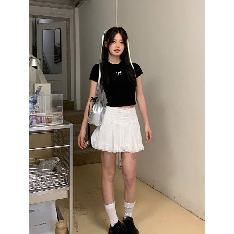 Chân váy ren Yummy đính nơ, Chân váy chữ họa tiết kiểu thời trang Hàn Quốc C29 | BigBuy360 - bigbuy360.vn