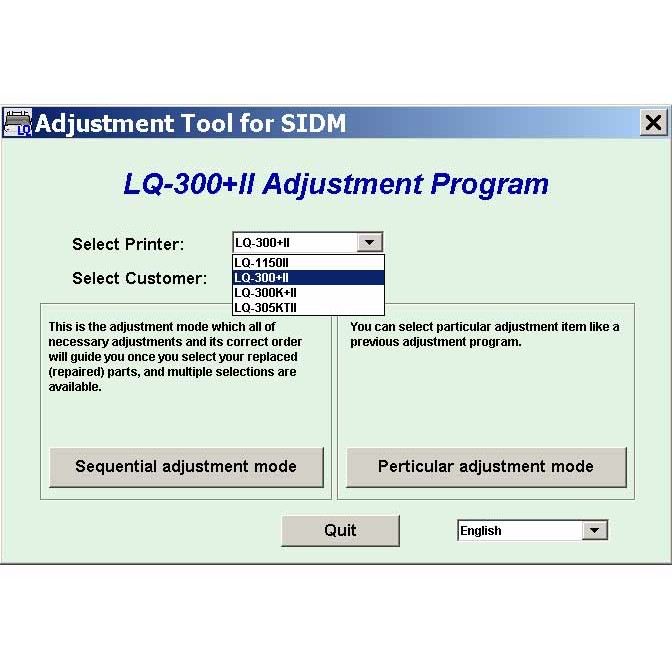 Gói phần mềm reset máy in Epson LQ-300+II, LQ-300K+II, LQ-305KTII, LQ-1150II