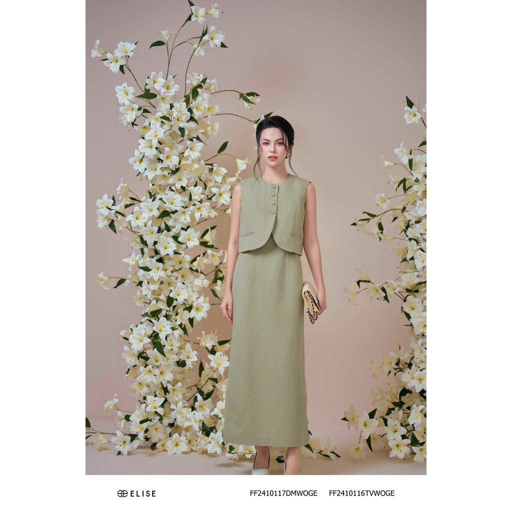 Đầm 2 dây kaki xanh bơ thiết kế Elise FF2410117DMWOGE