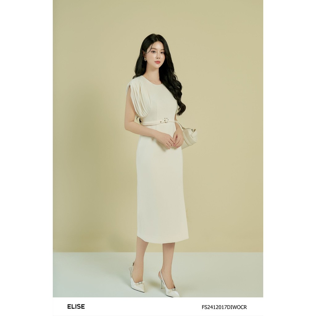 Đầm ôm kem tay phối chiffon dập ly thiết kế Elise FS2412017DIWOCR