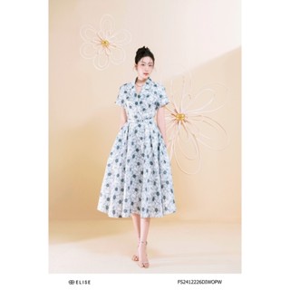 Đầm tafta óng trắng hoa đen thiết kế Elise FS2412226DIWOPW