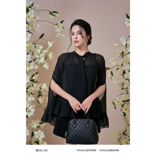  Set áo chiffon đen bèo gấu nơ cổ thiết kế Elise FF2410118STWOBK 