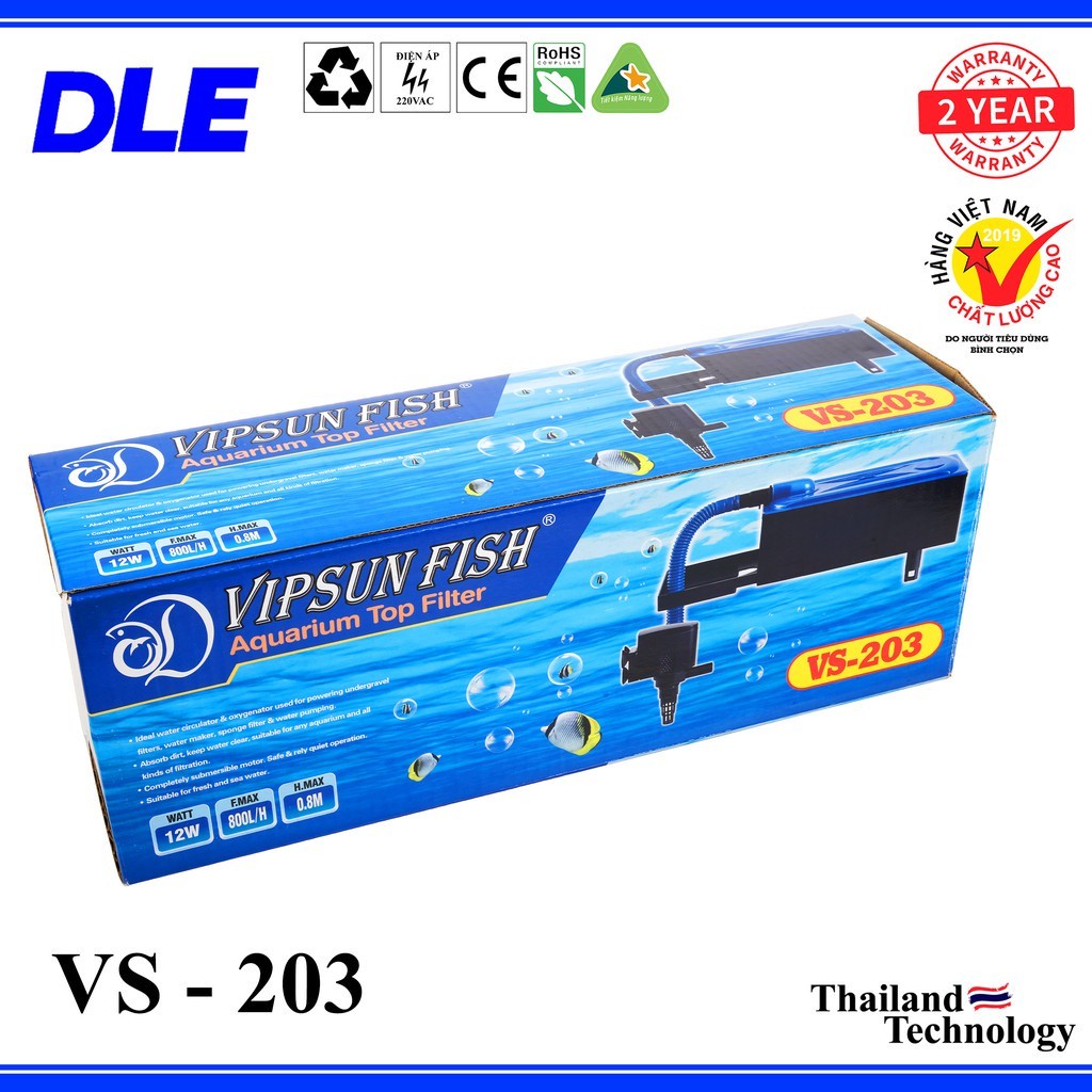 Máy Bơm Lọc Máng Hồ Cá Vipsun VS-203 Có Bông Lọc( V)