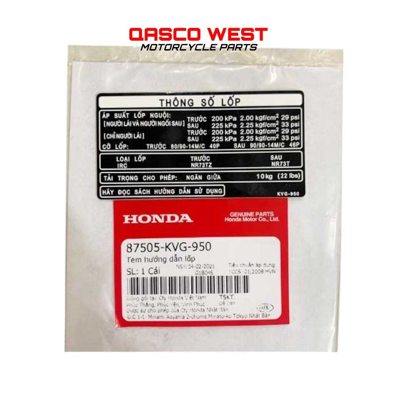 Tem hướng dẫn lốp HONDA Air Blade 110 / Air Blade 110 Fi  _(87505-KVG-950).H1058