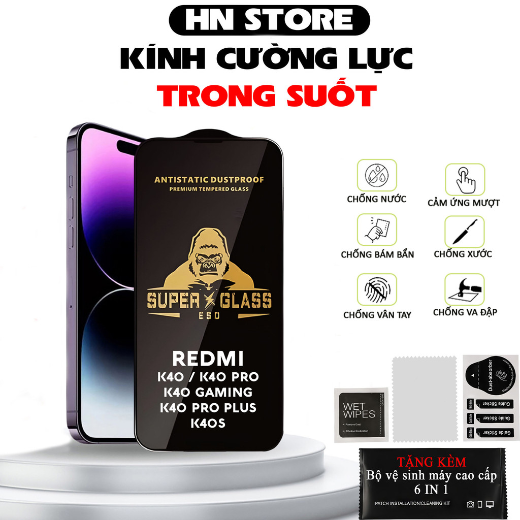 Kính cường lực dành cho Xiaomi Redmi K40 / K40S / K40 GAMING / K40 PRO full màn, trong suốt, bảo vệ 