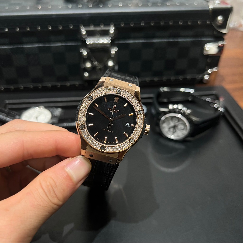 [Full Box] Đồng Hồ đôi Hublot Classic Fusion 33-38-42mm máy cơ nhật bản, viền đá cz, dây da cá sấu