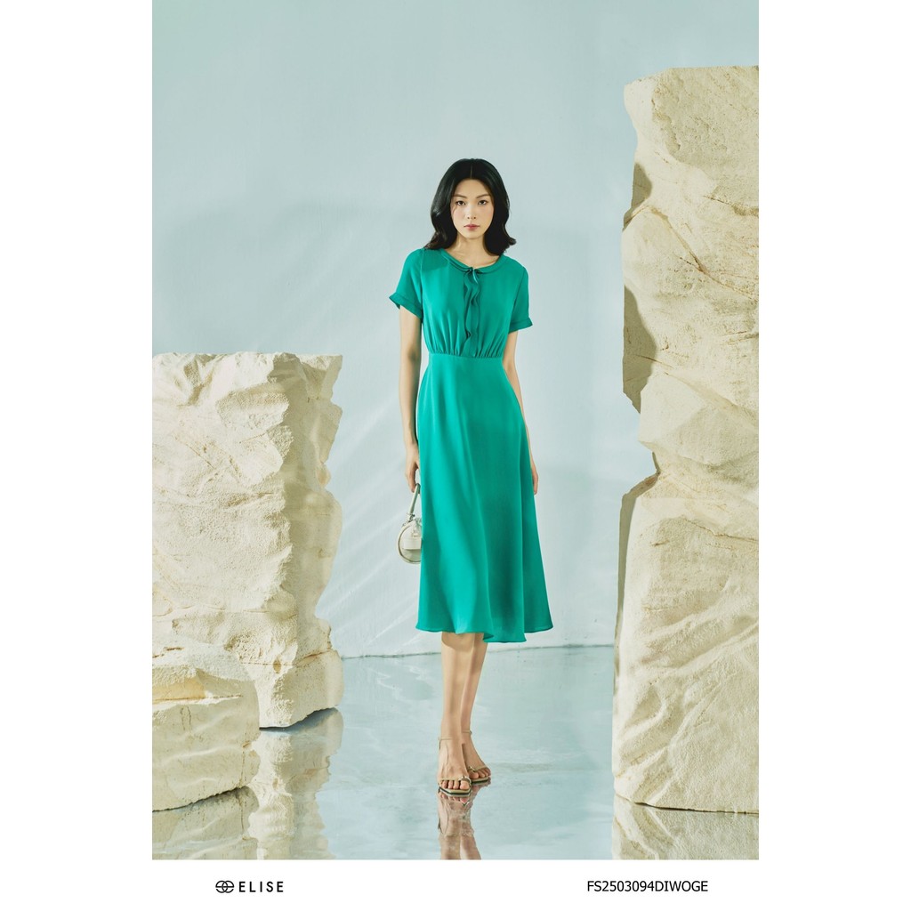 Đầm sạn xanh lục bảo viền bèo thiết kế Elise FS2503094DIWOGE