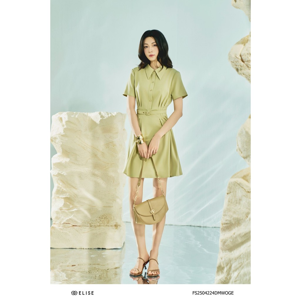 Đầm xanh cốm non xếp ly eo thiết kế Elise FS2504224DMWOGE